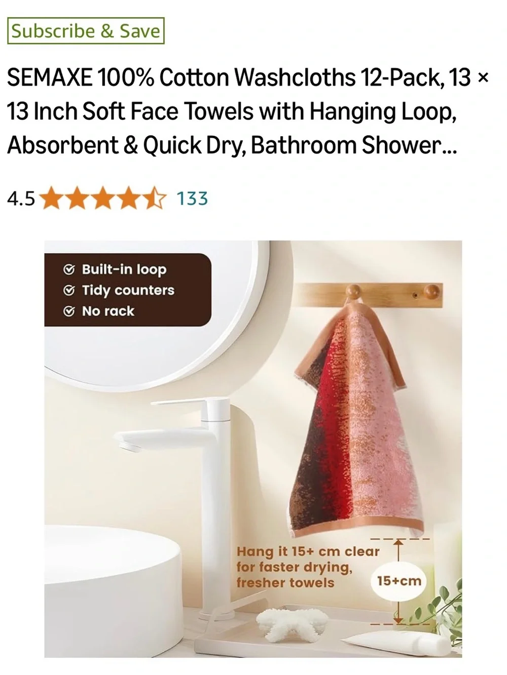 12-Pack Plumgarden Cotton Hand Towels - Peach with Red & Brown Accent
